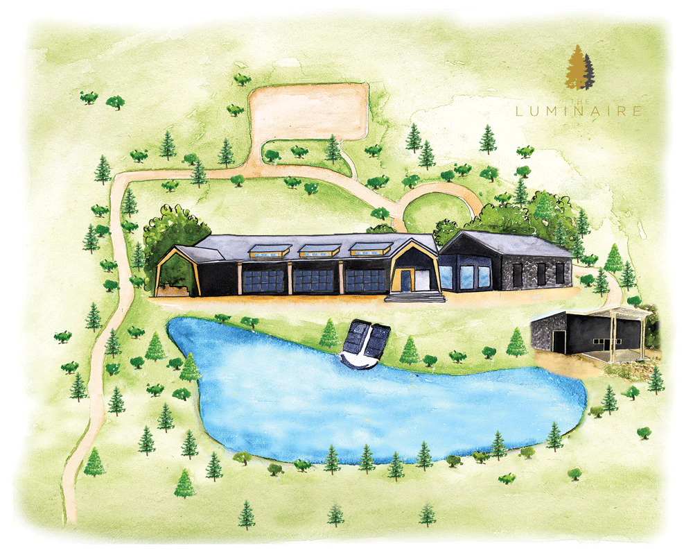 A watercolor map of The Luminaire wedding venue